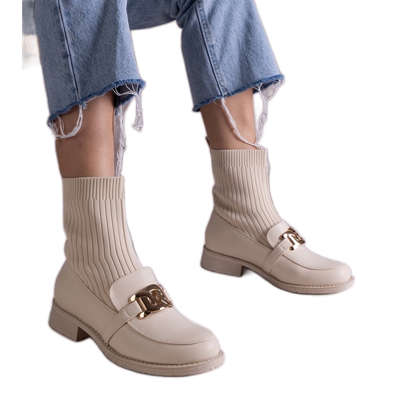 Beigefarbene Stiefeletten mit Obermaterial aus Stoff