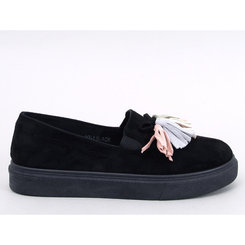 Schwarze Slipper mit Quasten