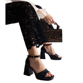 Schwarze Frauensandalen auf einer massiven Ferse