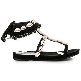 Vices Gebundene Sandalen mit Muscheln schwarz