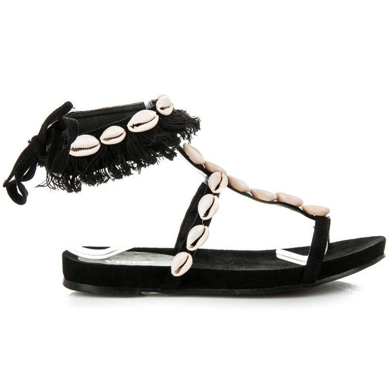 Vices Gebundene Sandalen mit Muscheln schwarz