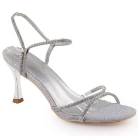 Potocki Silberne Damensandalen mit hohen Absätzen und Zirkonen LE20326