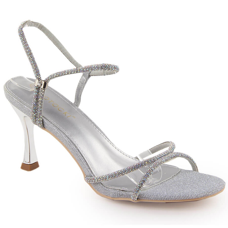 Potocki Silberne Damensandalen mit hohen Absätzen und Zirkonen LE20326 silber-