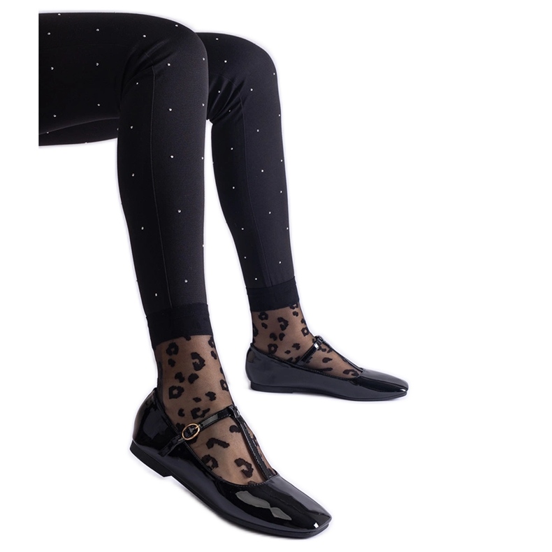 Schwarze Lack-Ballerinas mit Gürtel