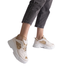 Beige Damen-Sneaker mit Glitzereinsätzen