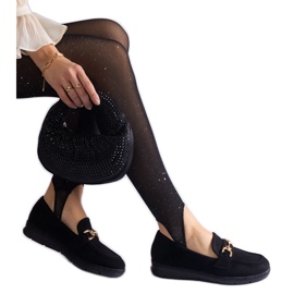 Schwarze Frauenmokassins mit Öko -Wildleder mit einer Kette