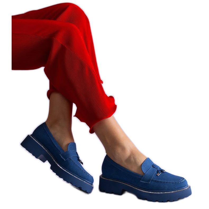 Blue Denim Slatafers mit einer Verzierung blau