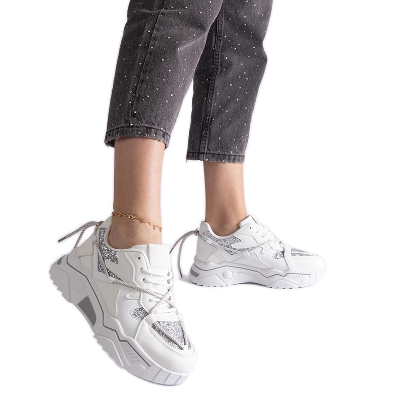 Weiße Damen-Sneaker mit Glitzer