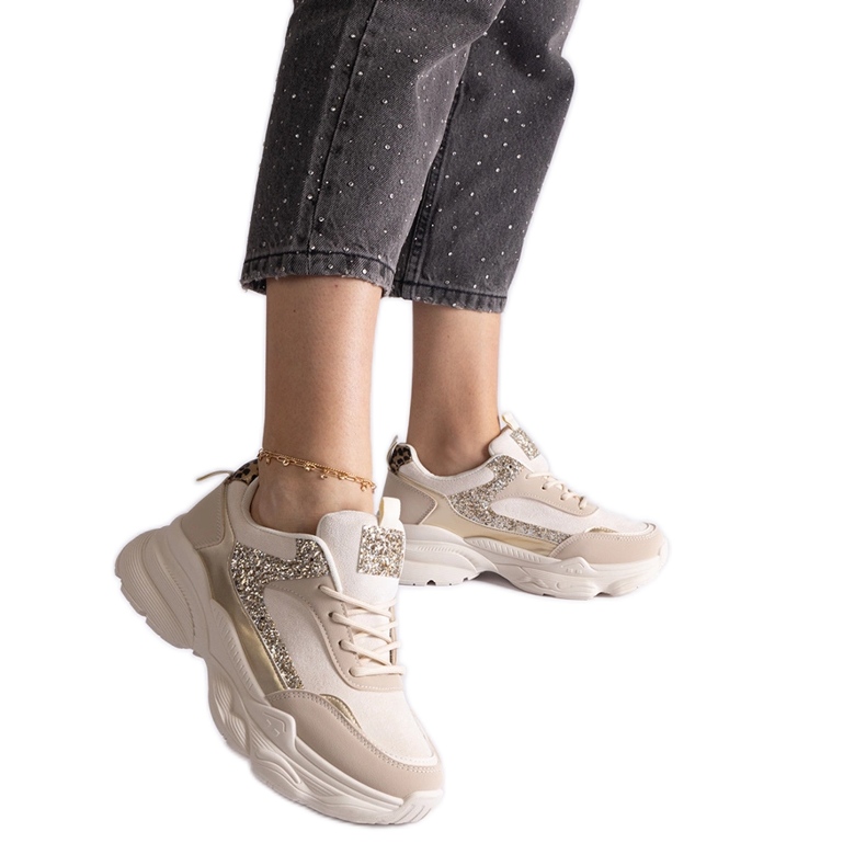 Beige Turnschuhe mit Glitzereinsätzen
