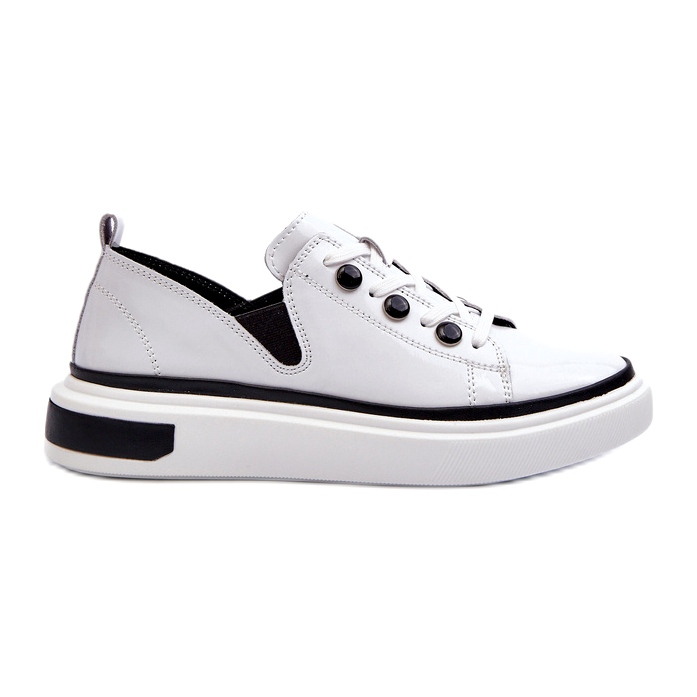 S.Barski Leder lackierte Frauen Sportschuhe LR535 Weiß