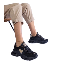 Schwarze Plateau-Sneaker mit schwarzem Herz