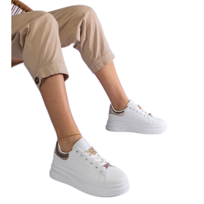 Weiße Plateau-Sneaker mit Schmetterlingsmotiv