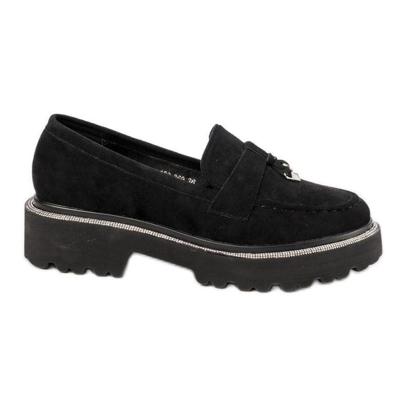 Frauen schwarze Wildlederladungen mit Zirkonen