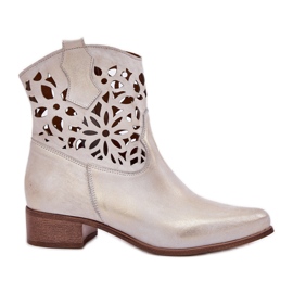 Zazoo 3404 Openwork -Stiefel mit Leder mit niedrigem Wasser aus Leder ausgelöscht golden