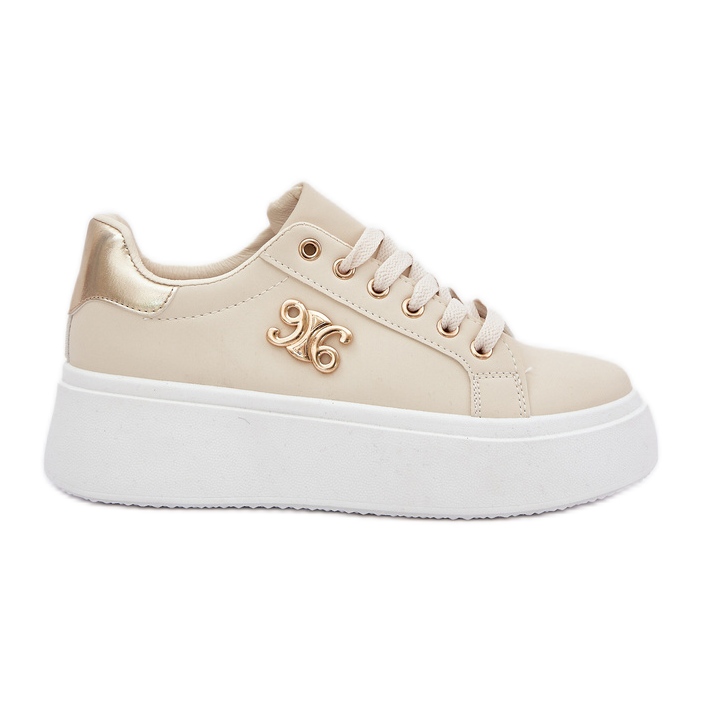 Frauen -Sneaker auf der Plattform Beige und Gold