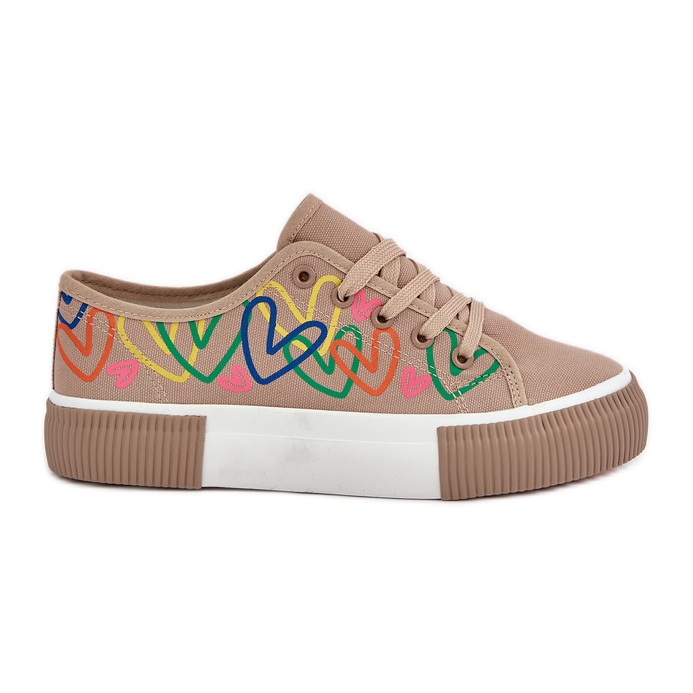 Damen -Sneaker in dunkelgräßen Herzen beige