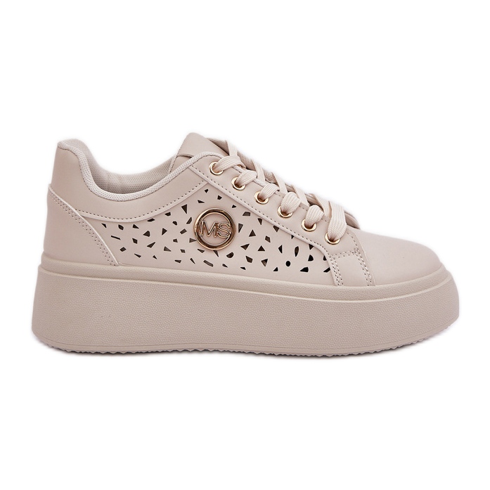 Openwork -Turnschuhe mit goldenem Detail Beige