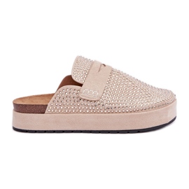 Pantoffeln für Frauen mit Zirkonen auf der Plattform Beige