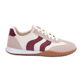 Klassische Frauen-Turnschuhe mit Öko-Leder-Beige-Burgundy