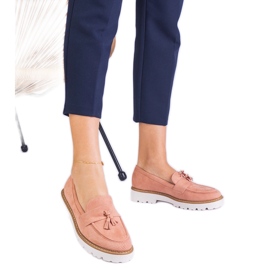 Mokassins für rosa Frauen aus Ekozamsz mit Fransen