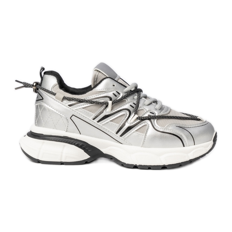 Silberne Sneaker von Frauen auf der Plattform silber-