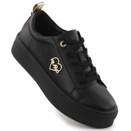 Damen -Lederschuhe auf der Plattform Czarne Filippo 3533 schwarz