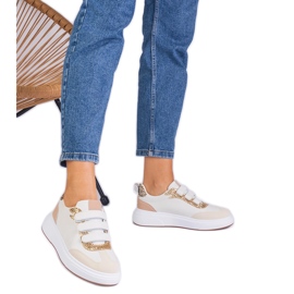 Beige Damen -Sneaker für Klettverschlüsse mit Glitzer dekoriert