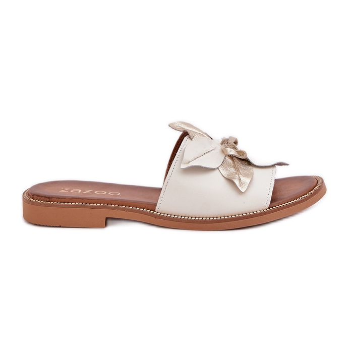 Hausschuhe mit Dekoration natürliches Leder Zazoo 3667 Weiß