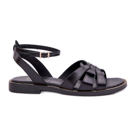 Frauen Ledersandalen mit flachen Absätzen Zazoo 3688 Schwarz