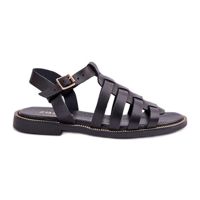 Ledersandalen mit flachen Absätzen Zazoo 3686 Schwarz