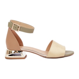 Ledersandalen mit goldenen Absätzen Laura Messi 2143 Beige