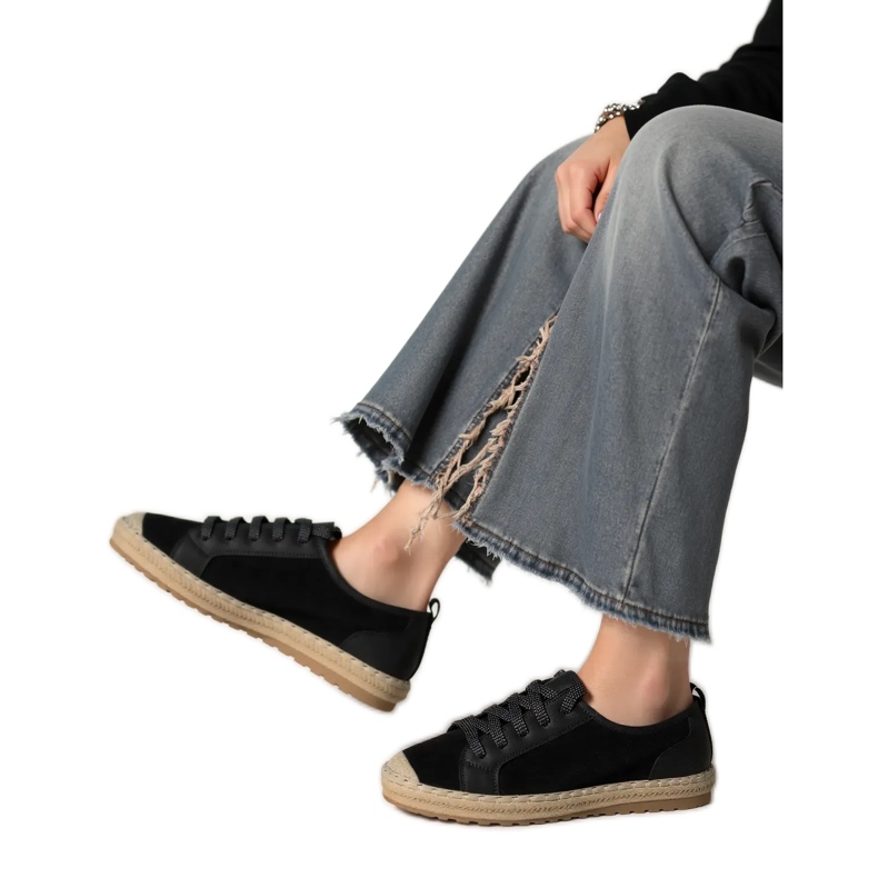 Frauen espadrilles noir spitzen schwarz