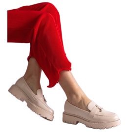 Beige Eco -Leder -Slipper mit Zirkonen dekoriert