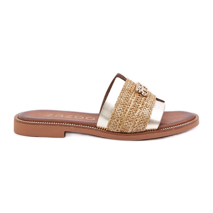 Lederflip flops mit dekorativem Detail und einem Zazoo 40426 Zloty -Geflecht golden