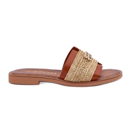 Lederflip Flops mit dekorativem Detail und Geflecht Zazoo 40426 Brown braun