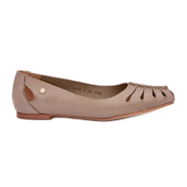 Zazoo 10009 bequeme Leder -Frauen -Ballerinas dunkler Beige