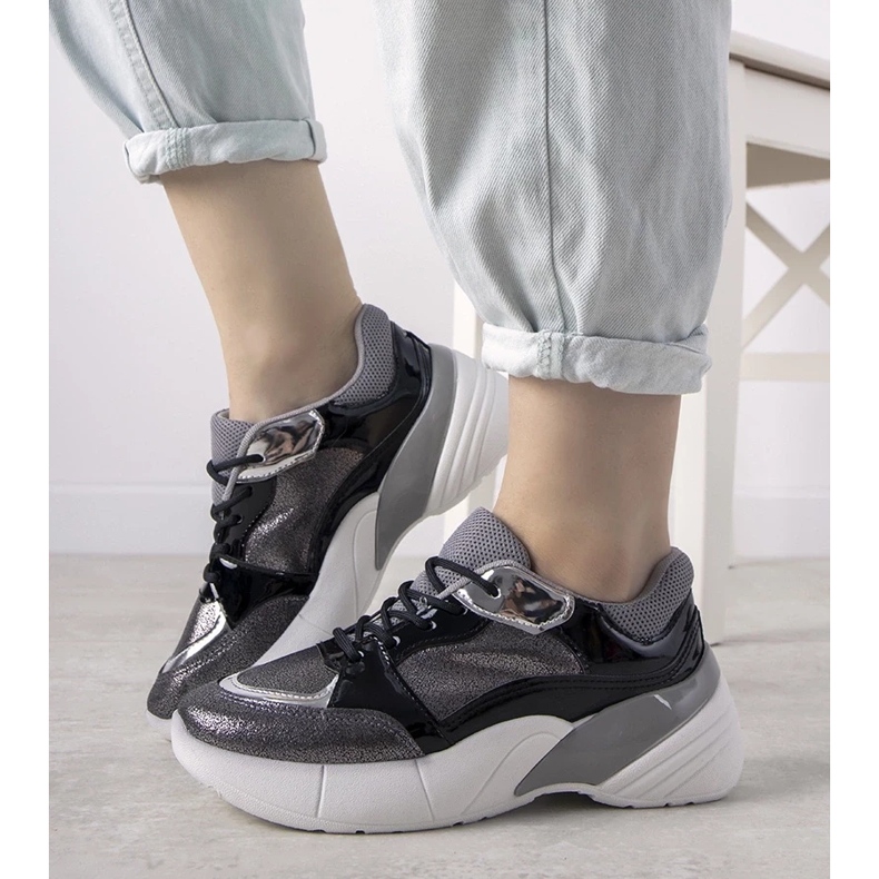 D/GMR Schwarze Sneakers mit hoher Sohle Rude silber-