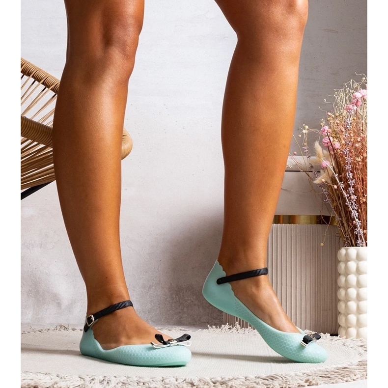 D/GMR Blaue Ballerinas von Frauen aus Gummi mit Bogen und Verschluss