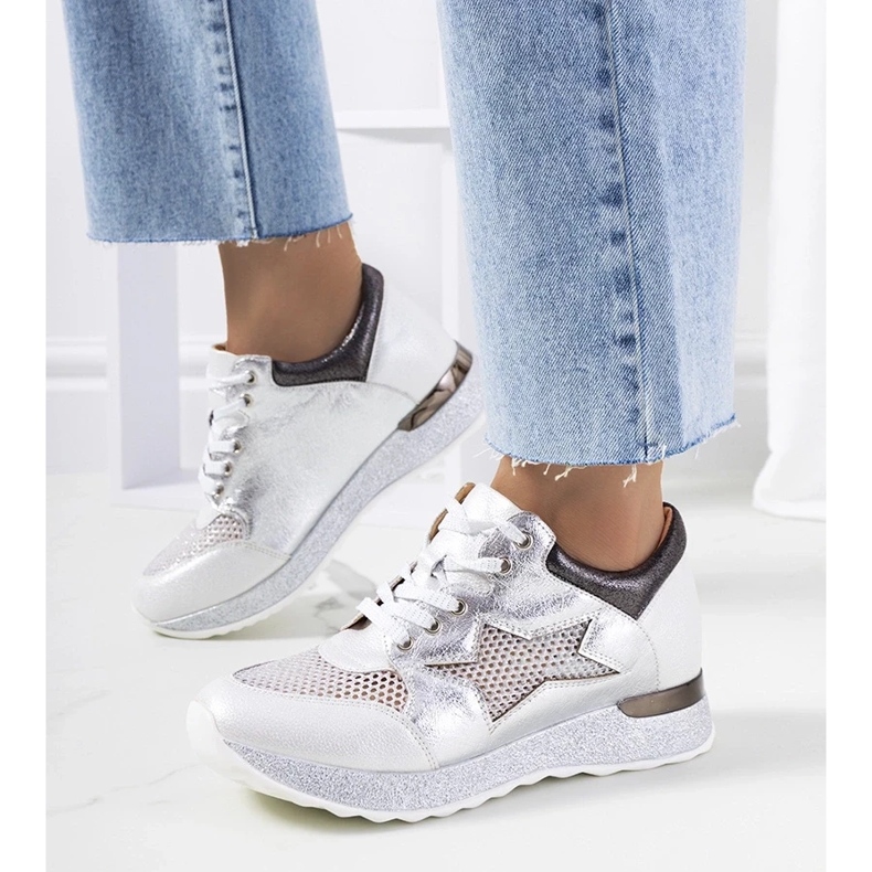 D/GMR Weiße metallische Sportschuhe Spitze -up Sneakers Openwork Torres