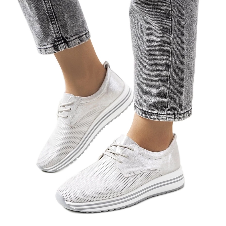 D/GMR Sneakers Serra aus silbernem Leder silber-