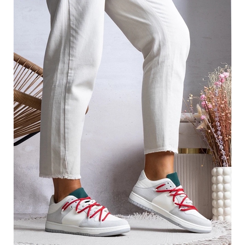 D/GMR Graue Turnschuhe Frauen -Turnschuhe mit roten Arcobaleno -Schnürsenkel