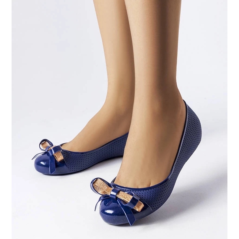 D/GMR Marineblaue Ballerinas, verziert mit einer Harlingen-Schleife