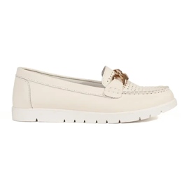 Goodin Lederlicht beige Slipper mit einer Kette auf der Plattform