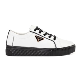 Goodin Leder weiß und schwarze Turnschuhe auf einer dicken Sohle