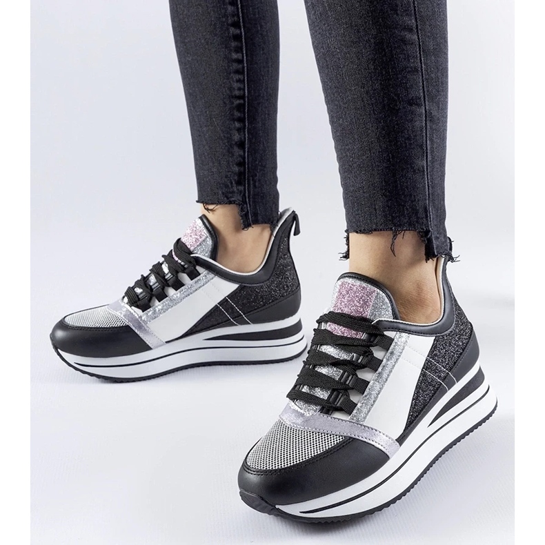 D/GMR Schwarze Glitzer-Sneaker auf der Marce-Plattform