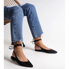 D/CEO Schwarze Ballerinas zum Schnüren von Safine mit Strasssteinen