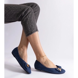 D/CEO Marineblaue Ballerinas, verziert mit einer Esdras-Schleife und einer Brosche