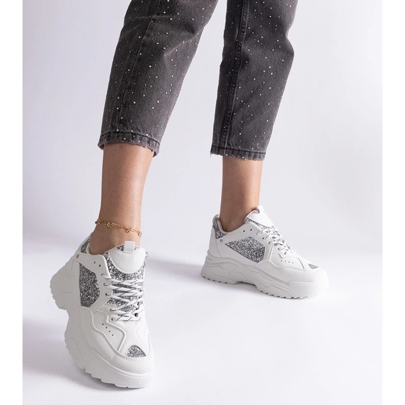 D/CEO Weiße Damen-Sneaker mit Glitzereinsätzen Caraballo