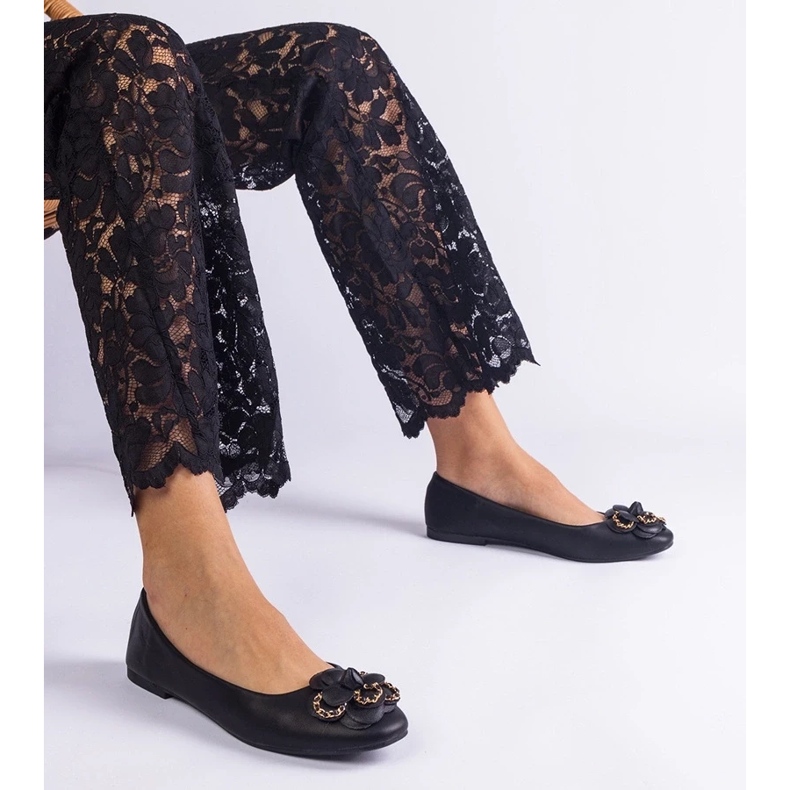 D/CEO Schwarze Ballerinas mit America Flower dekoriert