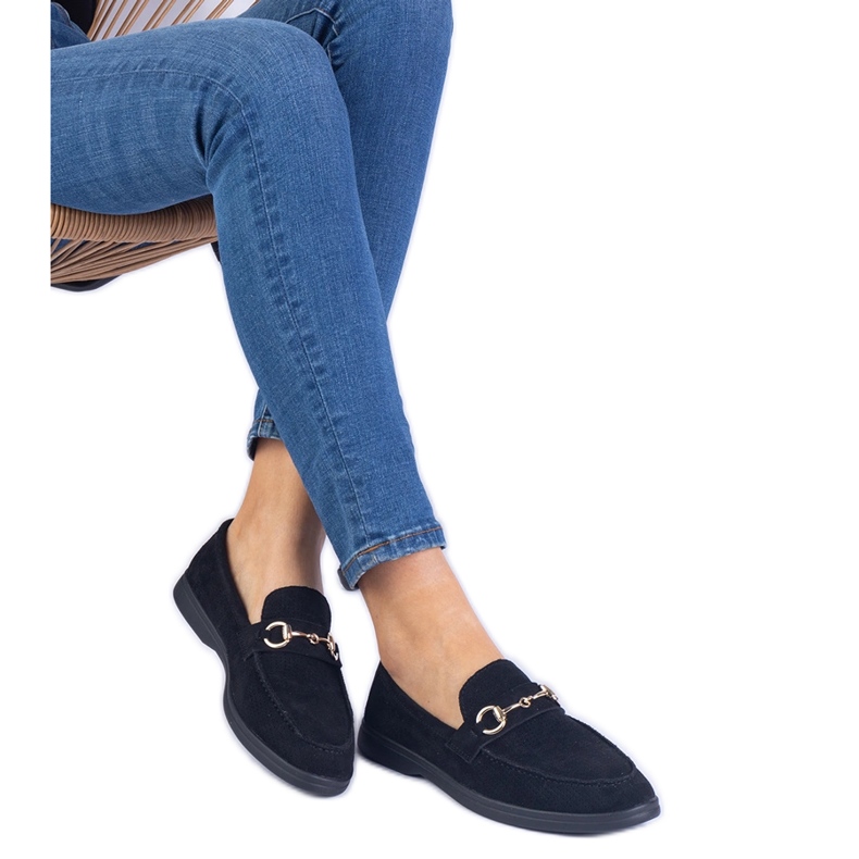 Schwarze offene Arbeiten Ekozamzamowe -Slipper mit einer goldenen Dekoration